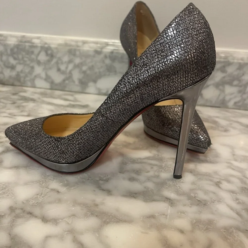 Christian Louboutin FILO 120 Lady Glitter Specchio Heels Silver/Gray Size 39 - Picture 4 of 16